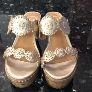 Jack Rogers gold wedges